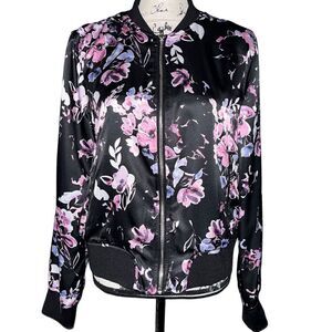 a.n.a. A New Aproach black floral zip-up jacket large